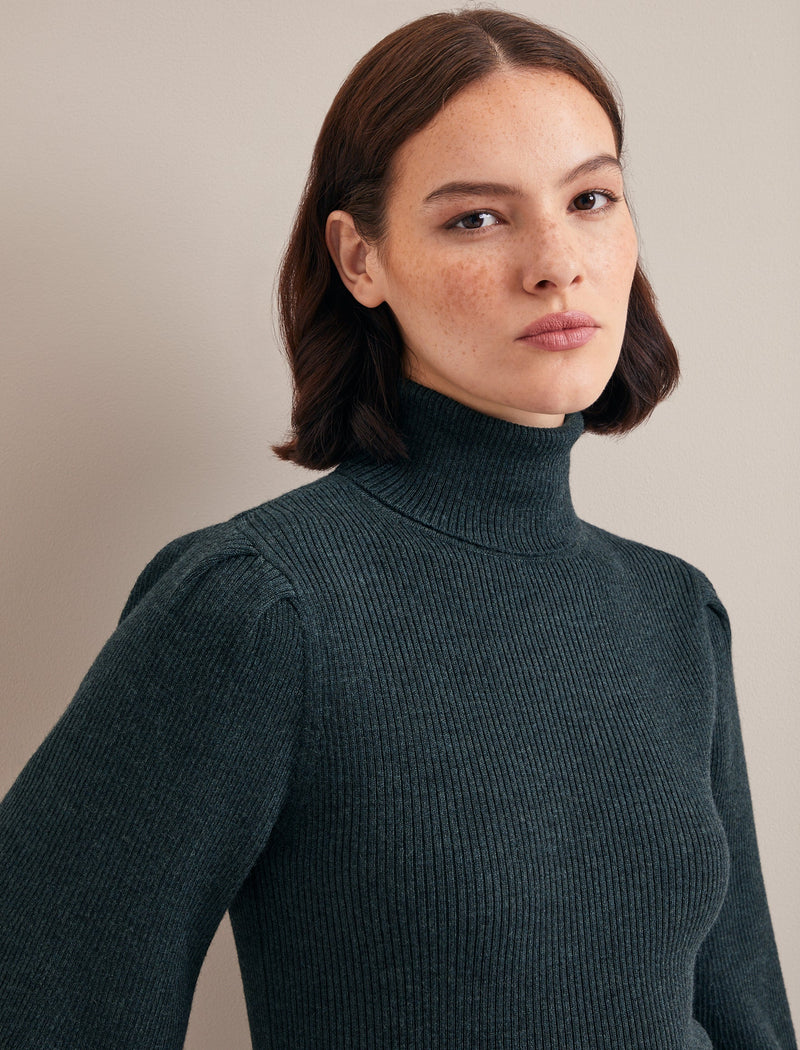 Eva Wool Roll Neck Jumper - Dark Green