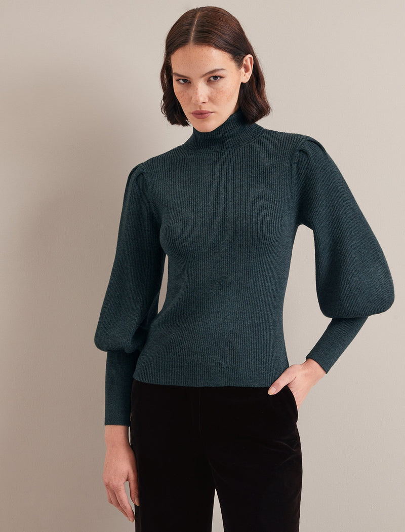 Eva Wool Roll Neck Jumper - Dark Green