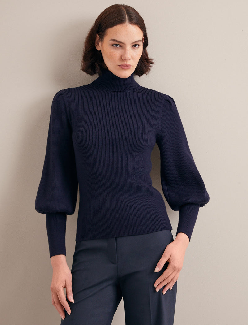 Eva Wool Roll Neck Jumper - Navy