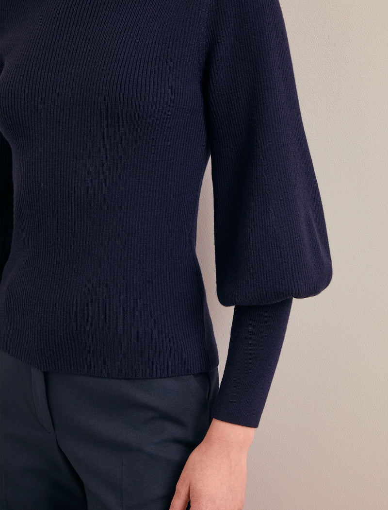 Eva Wool Roll Neck Jumper - Navy