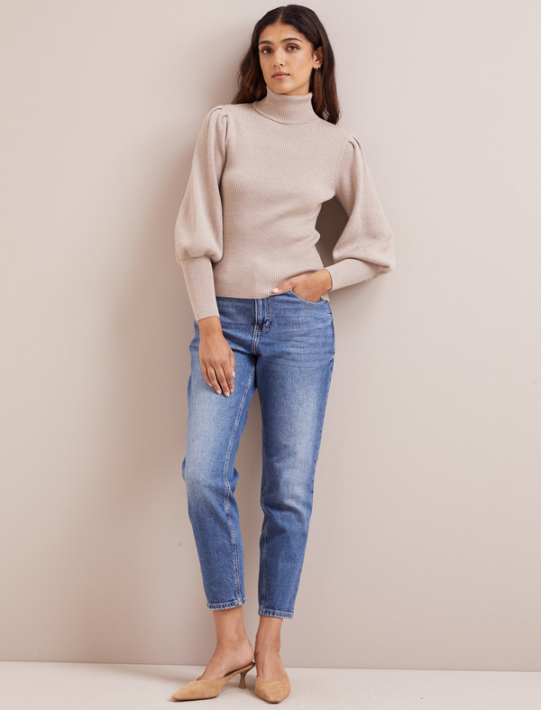 Eva Wool Roll Neck Jumper - Oatmeal