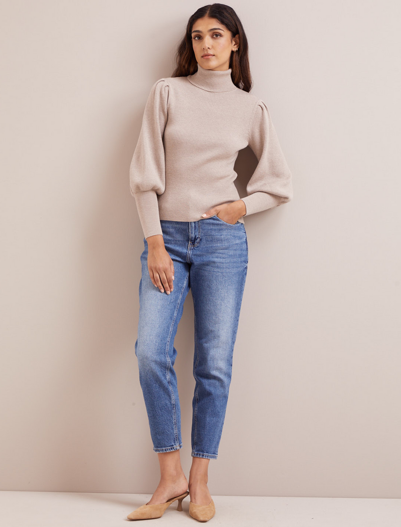 Eva Wool Roll Neck Jumper - Oatmeal