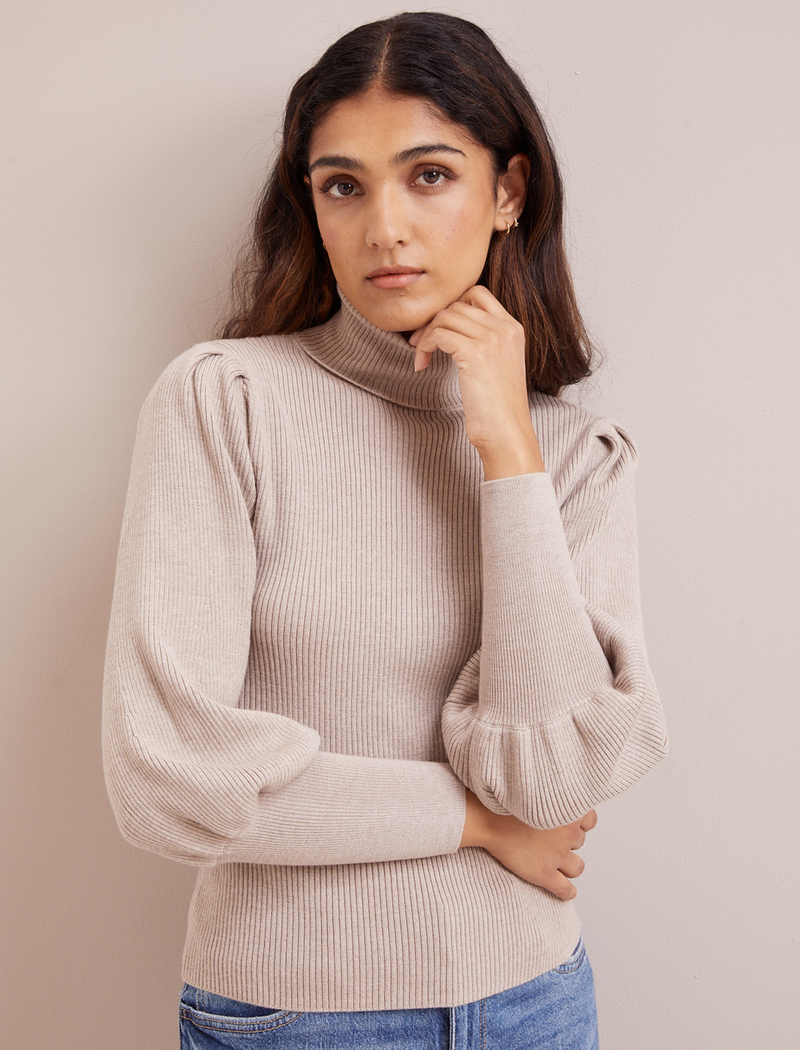 Eva Wool Roll Neck Jumper - Oatmeal