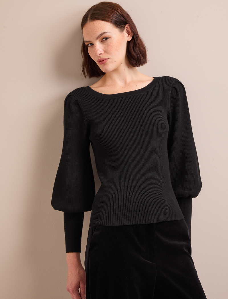 Eva Wool Boat Neck Jumper - Black