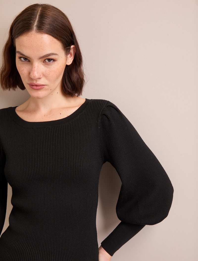 Eva Wool Boat Neck Jumper - Black