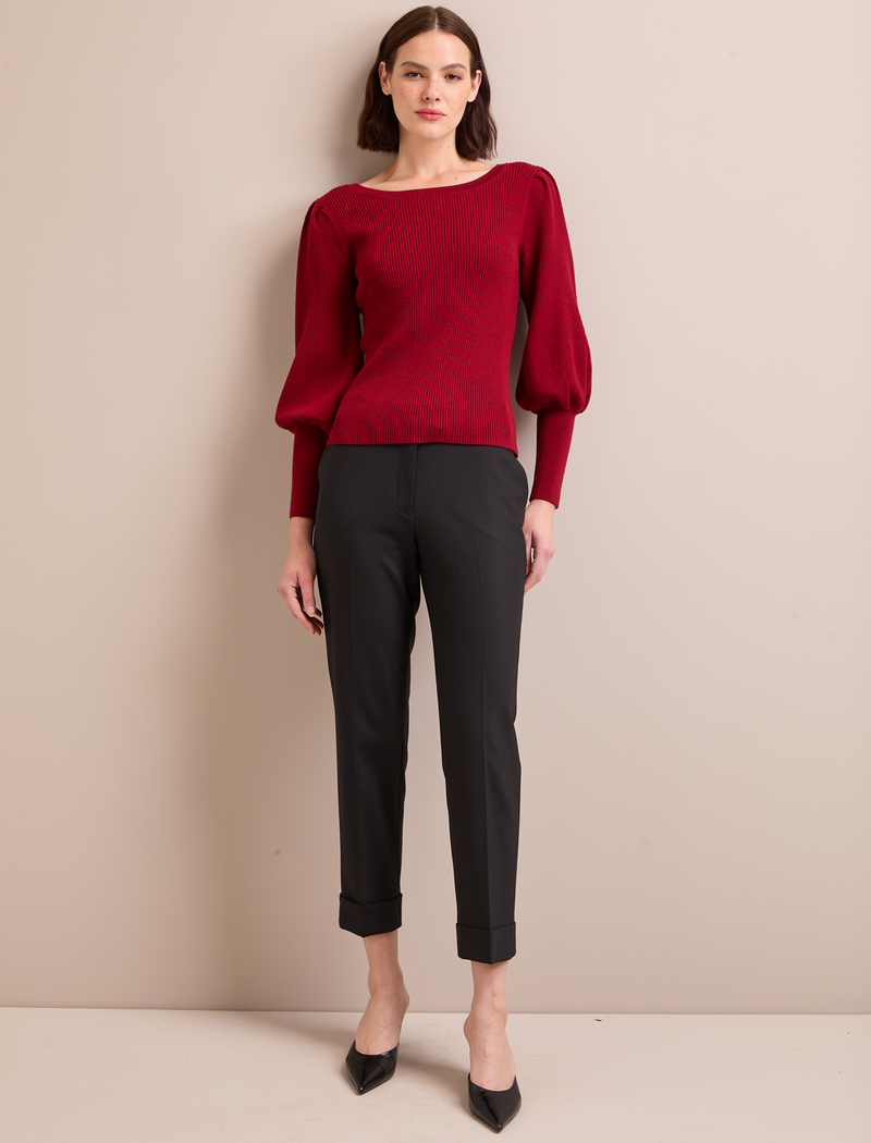 Eva Wool Boat Neck Jumper - Dark Red