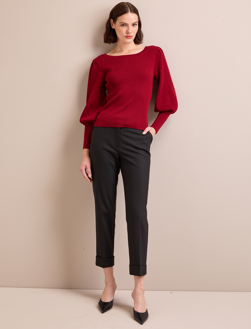 Eva Wool Boat Neck Jumper - Dark Red