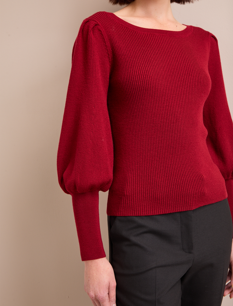 Eva Wool Boat Neck Jumper - Dark Red