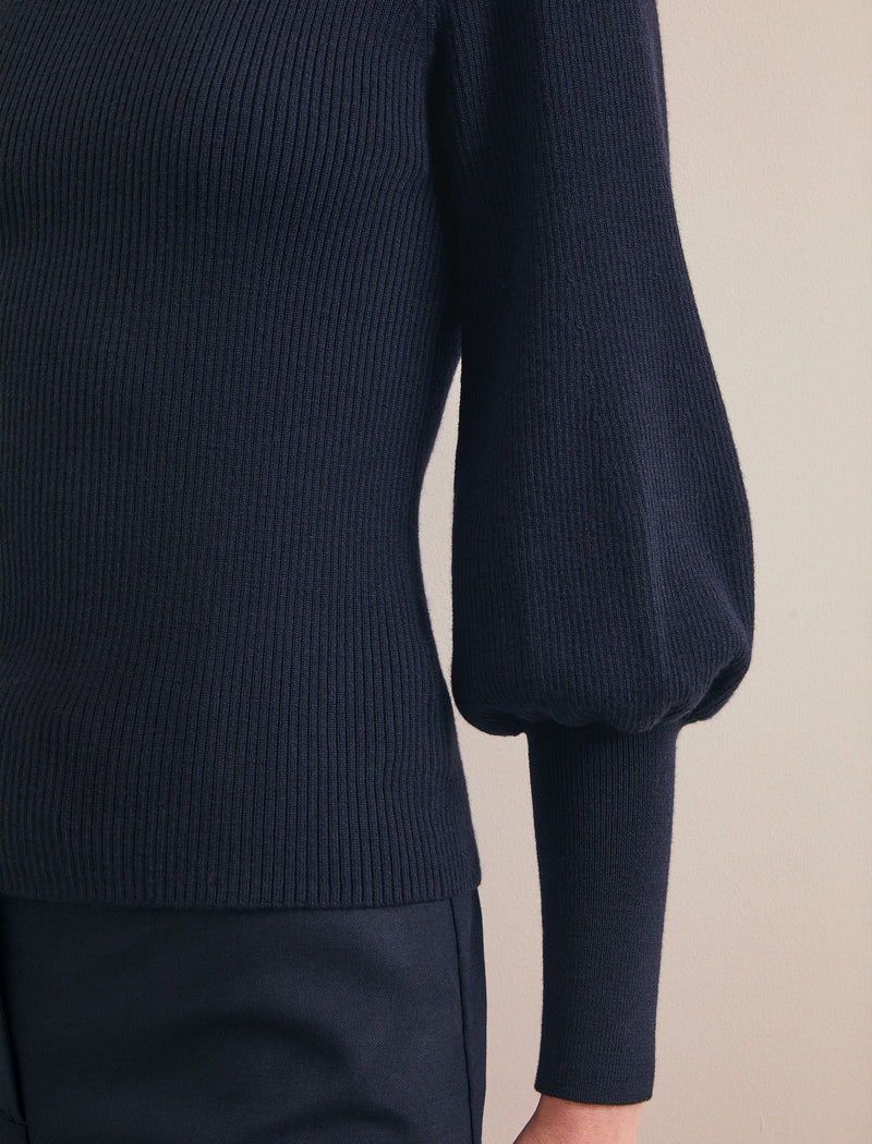 Eva Wool Boat Neck Jumper - Navy