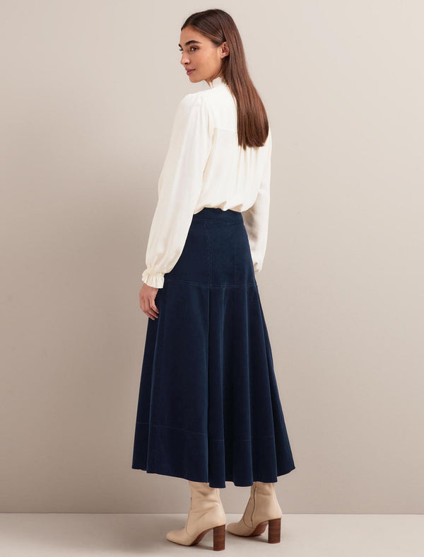 Amber A Line Corduroy Skirt - Navy