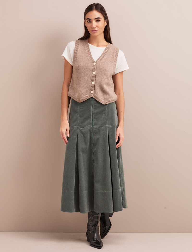 Amber A Line Corduroy Skirt - Sage Green