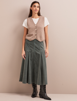 Amber A Line Corduroy Skirt - Sage Green