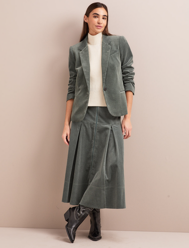 Amber A Line Corduroy Skirt - Sage Green