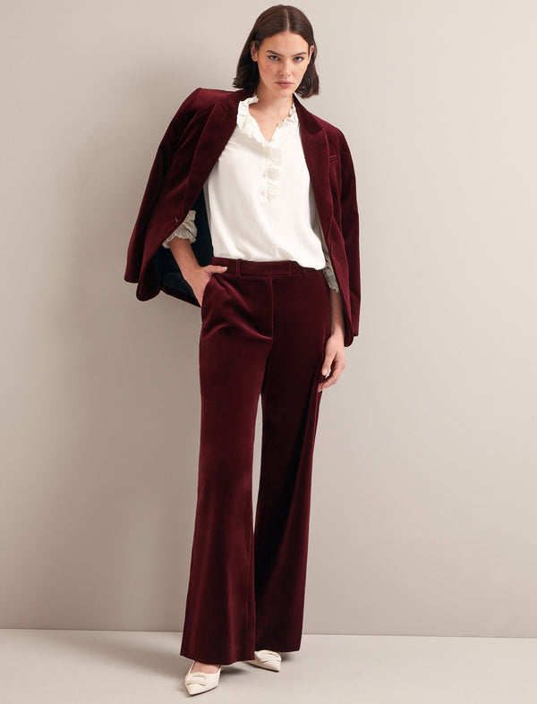 Taylor Velvet Wide Leg Trouser - Burgundy