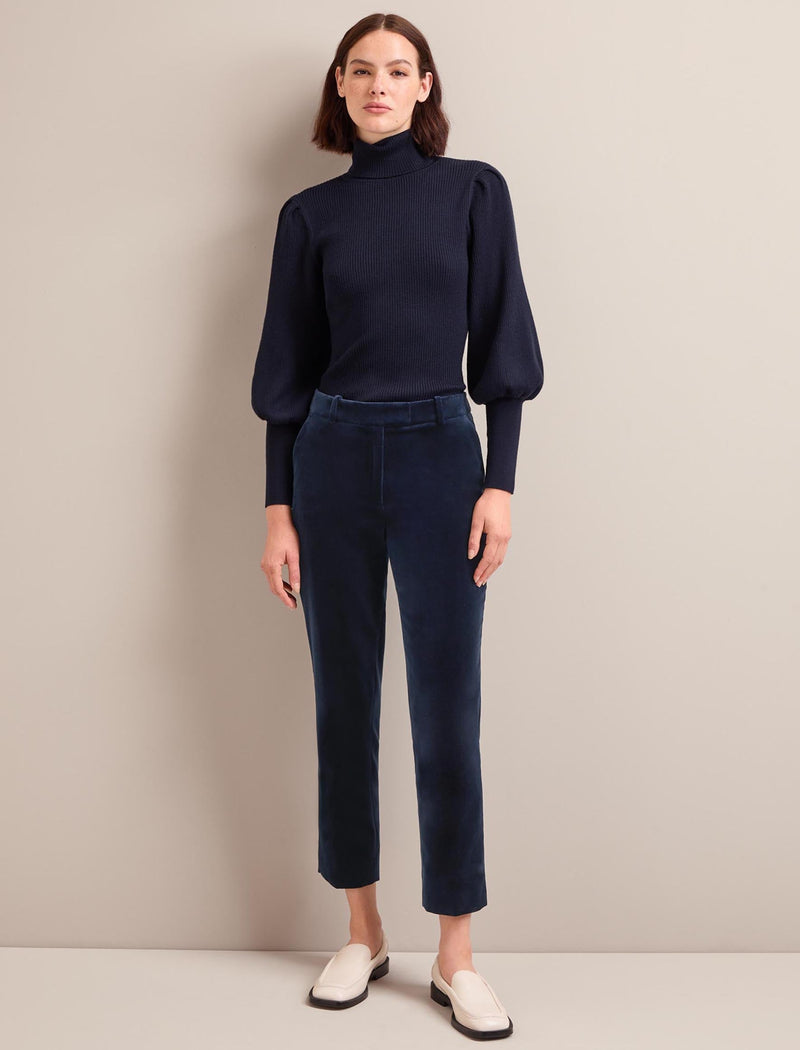 Tatum Velvet Tapered Trouser - Navy