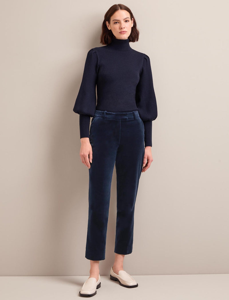 Tatum Velvet Tapered Trouser - Navy