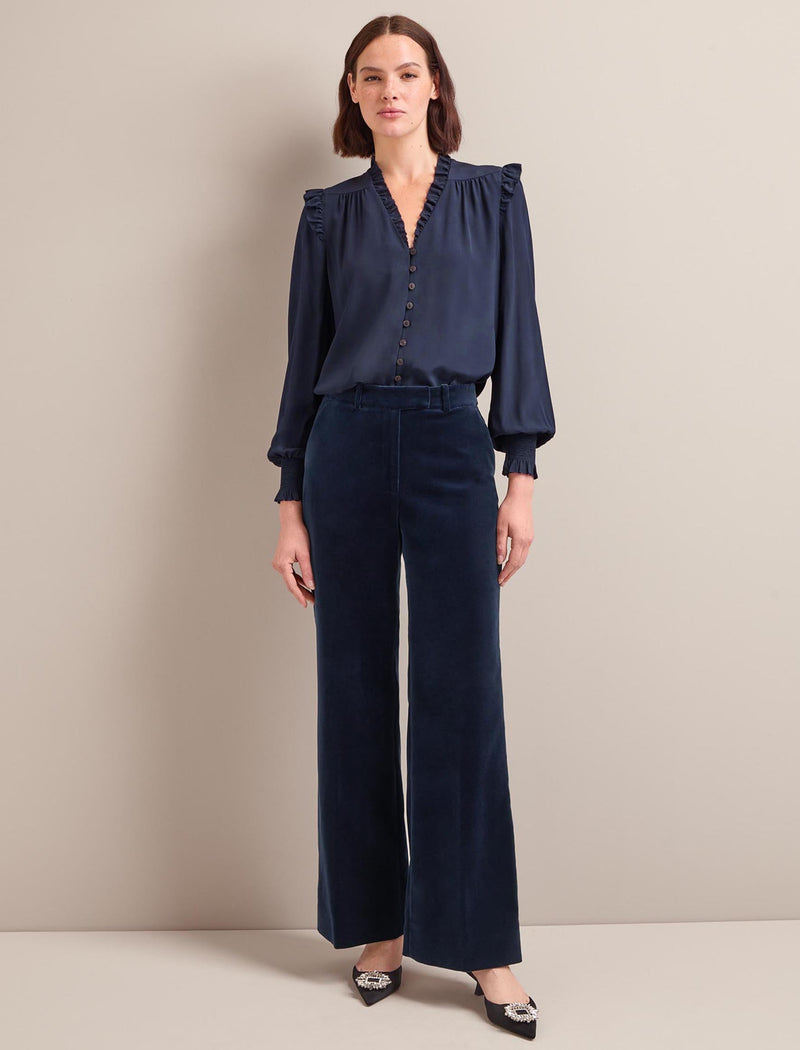 Taylor Velvet Wide Leg Trouser - Navy