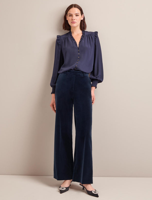 Taylor Velvet Wide Leg Trouser - Navy