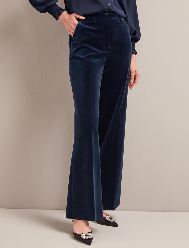 Taylor Velvet Wide Leg Trouser - Navy