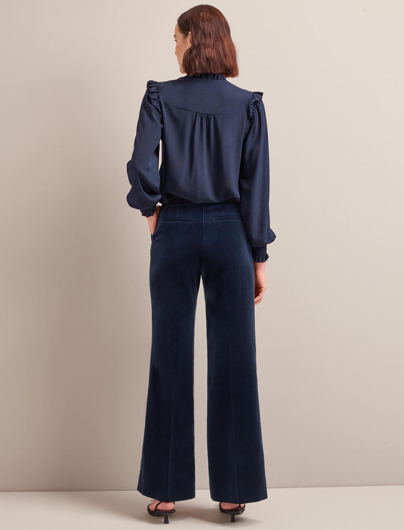 Taylor Velvet Wide Leg Trouser - Navy