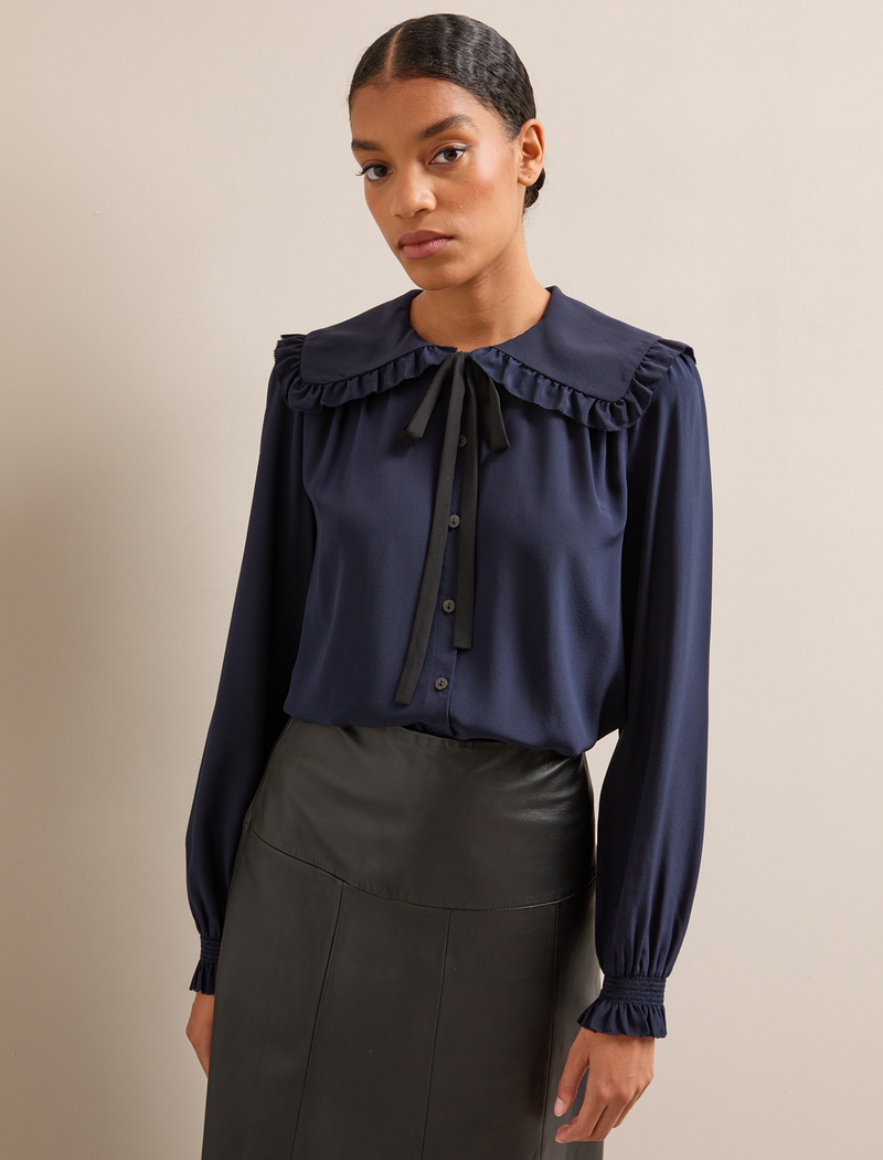 Vera Silk Blouse - Navy
