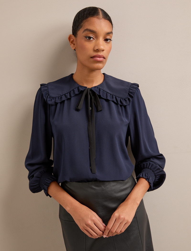 Vera Silk Blouse - Navy