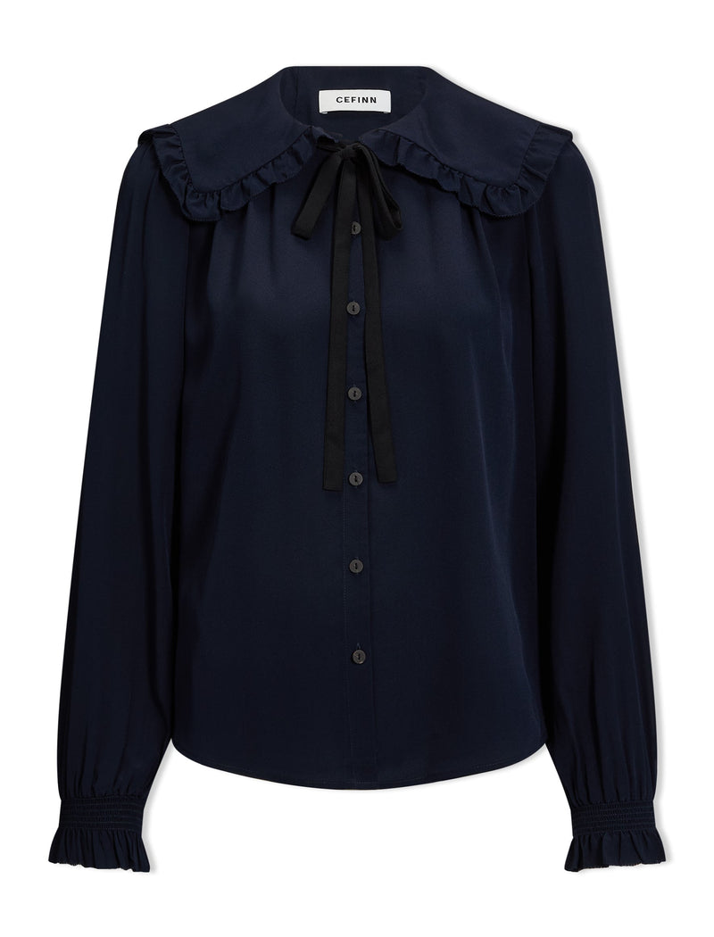 Vera Silk Blouse - Navy