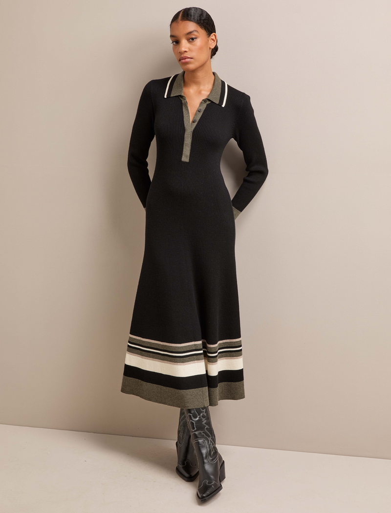 Josie Knit Dress - Black Khaki Colourblock