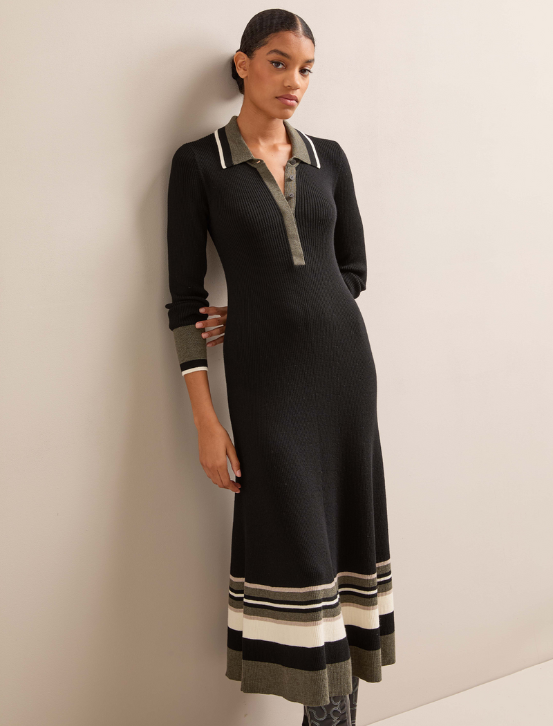 Josie Knit Dress - Black Khaki Colourblock
