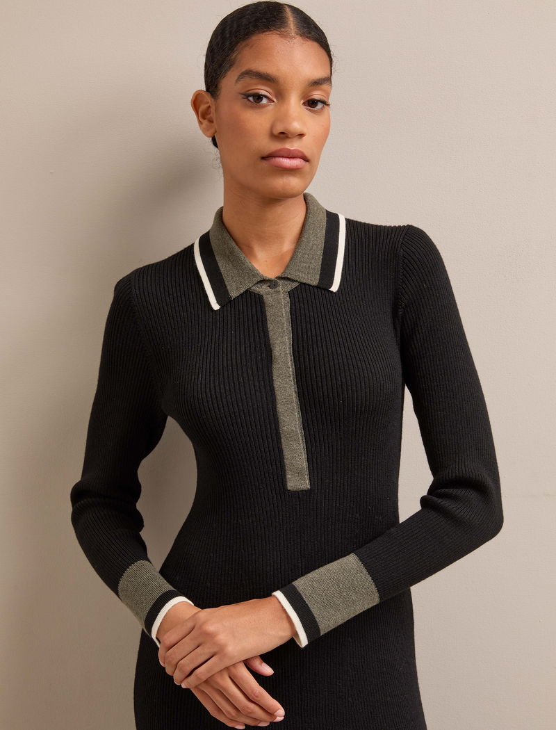 Josie Knit Dress - Black Khaki Colourblock