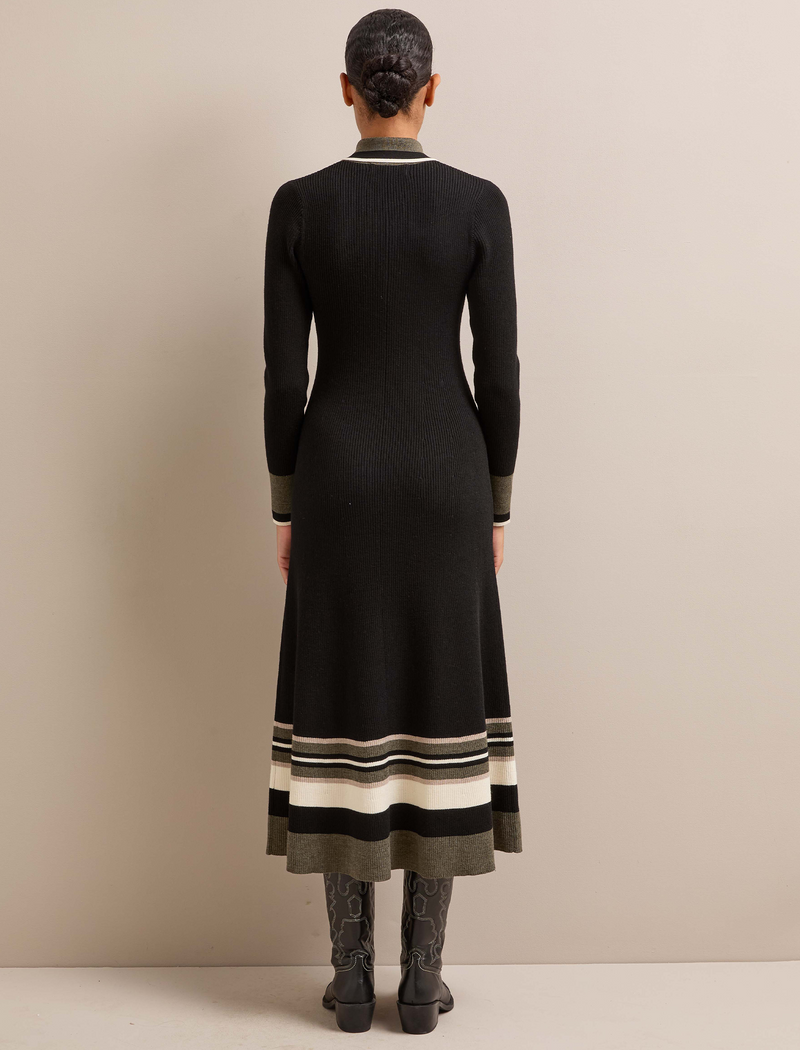 Josie Knit Dress - Black Khaki Colourblock