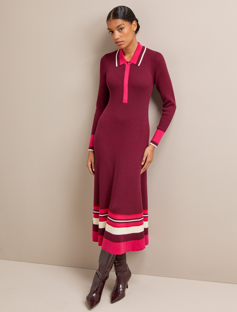 Josie Knit Dress - Burgundy Pink Colourblock