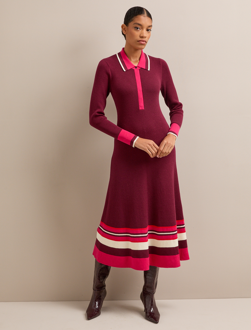 Josie Knit Dress - Burgundy Pink Colourblock