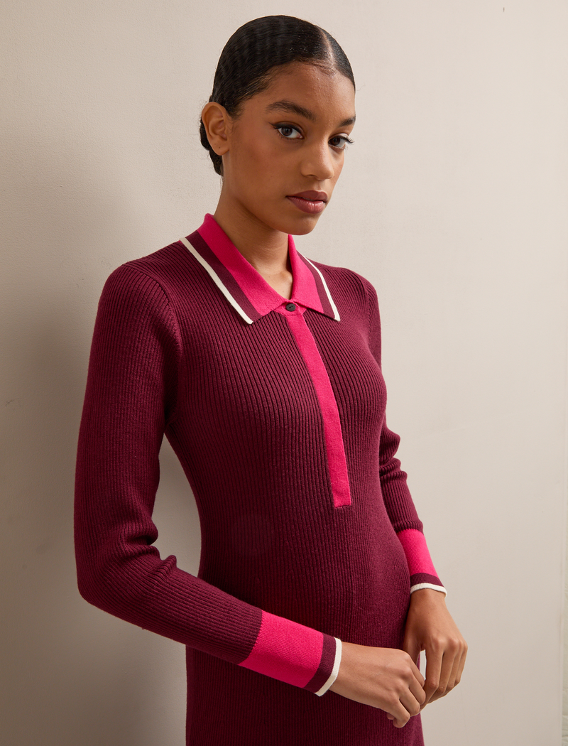 Josie Knit Dress - Burgundy Pink Colourblock