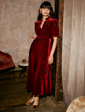 Irina Bias Cut Velvet Maxi Dress - Red