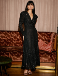 Ophelia Bias Cut Sequin Maxi Dress - Black