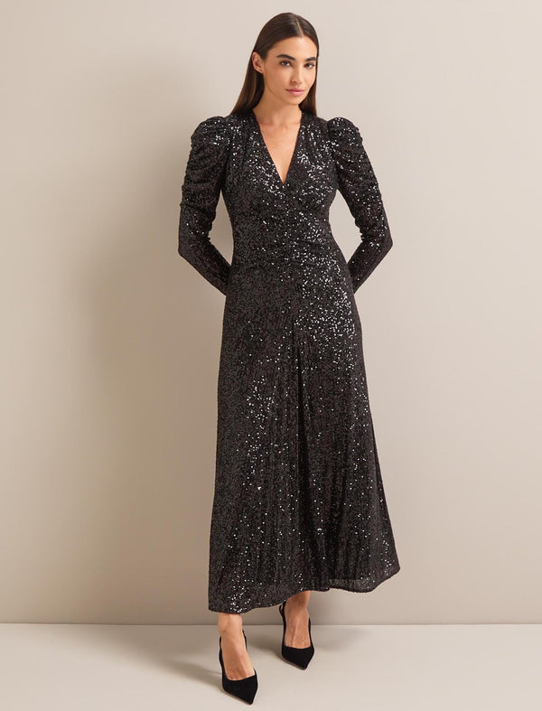 Ophelia Bias Cut Sequin Maxi Dress - Black