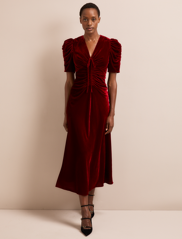 Ophelia Bias Cut Velvet Maxi Dress - Red