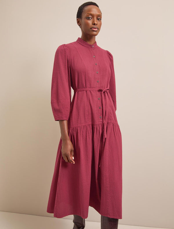 Elsie Seersucker Maxi Dress  - Burgundy