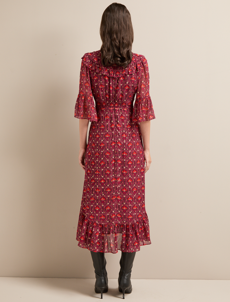 Isabella Fil Coupé Maxi Dress - Rust Burgundy Carnation Print