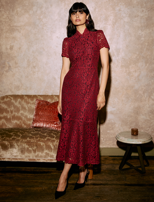 Layla Lace Maxi Dress - Burgundy