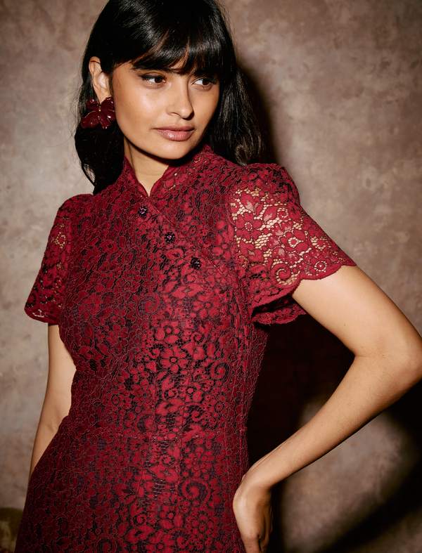 Layla Lace Maxi Dress - Burgundy