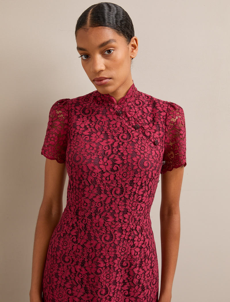 Layla Lace Maxi Dress - Burgundy