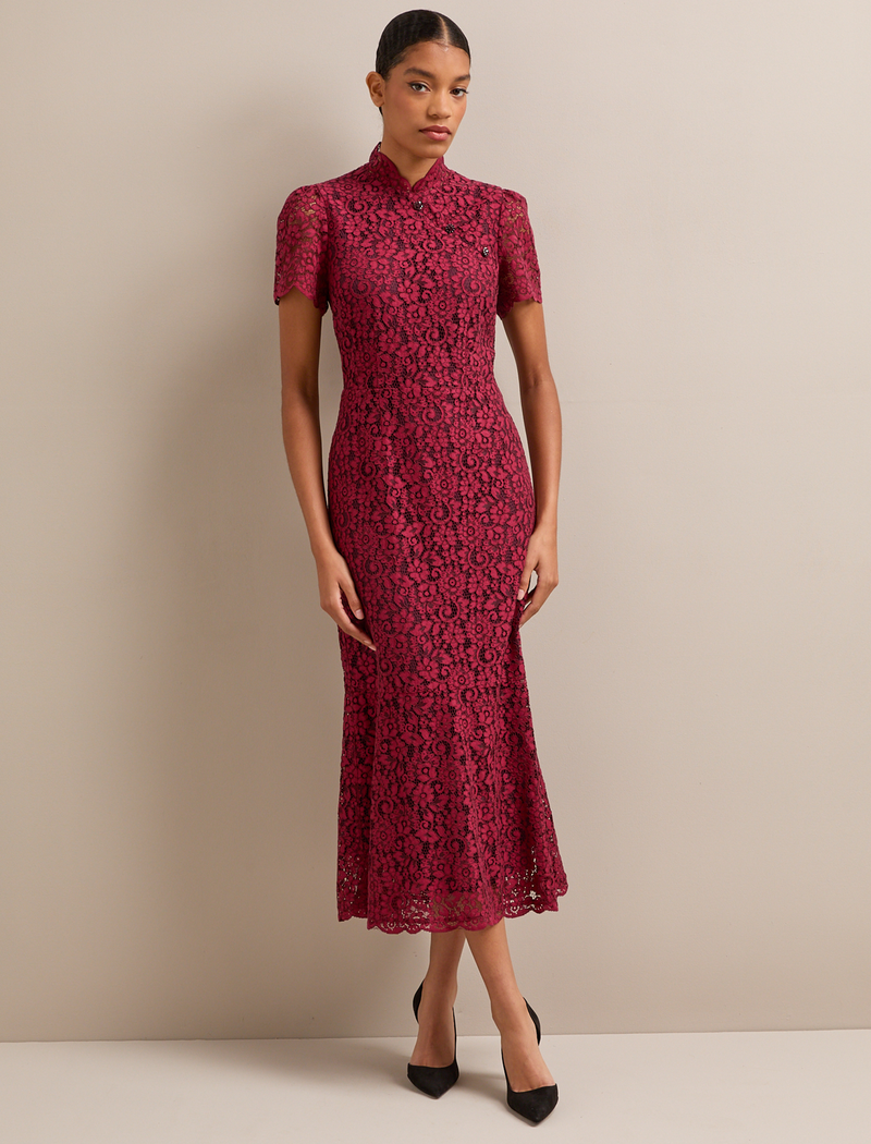Layla Lace Maxi Dress - Burgundy