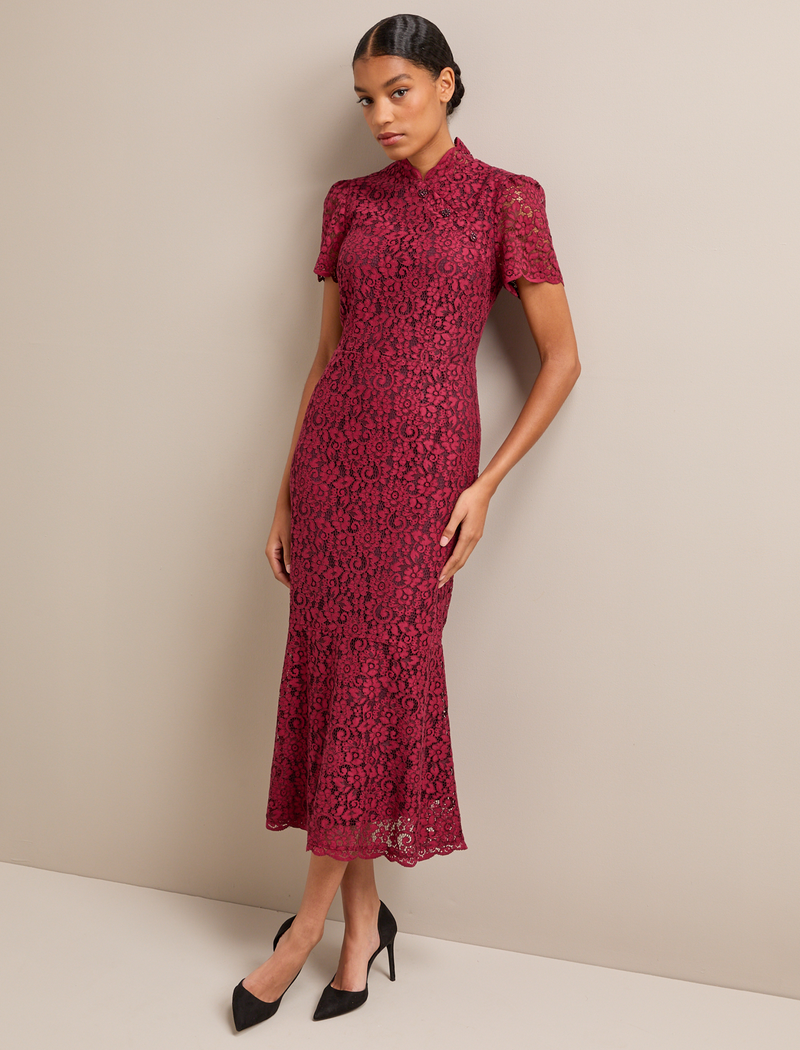 Layla Lace Maxi Dress - Burgundy