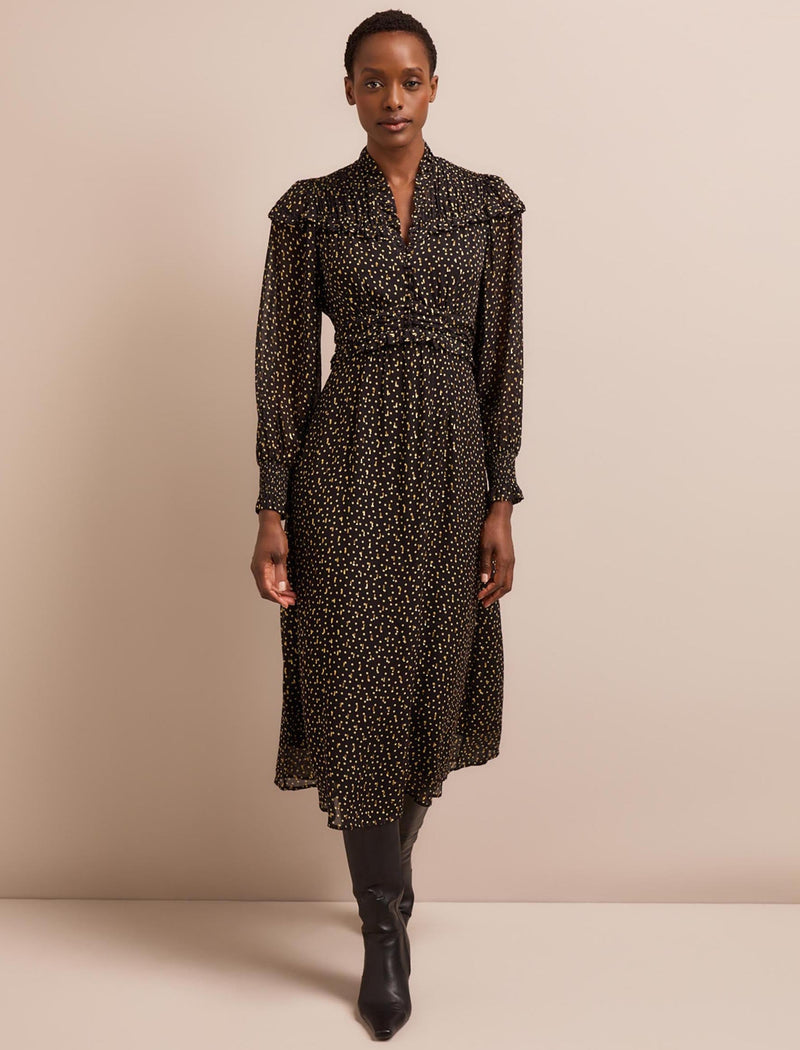 Arabella Fil Coupé Maxi Dress - Black Cream Polka Dot Print