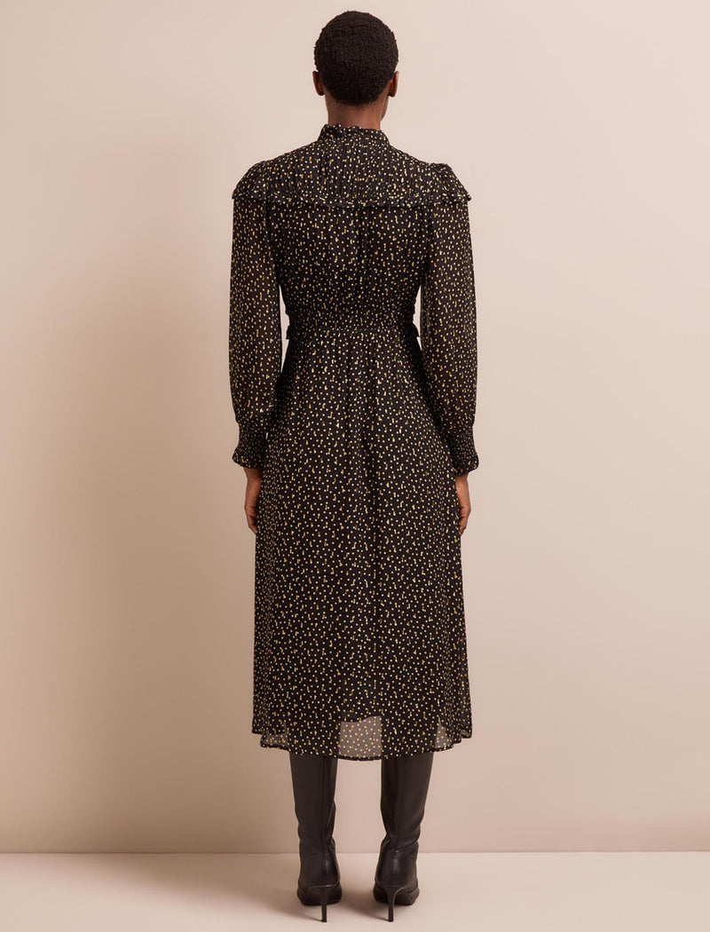 Arabella Fil Coupé Maxi Dress - Black Cream Polka Dot Print