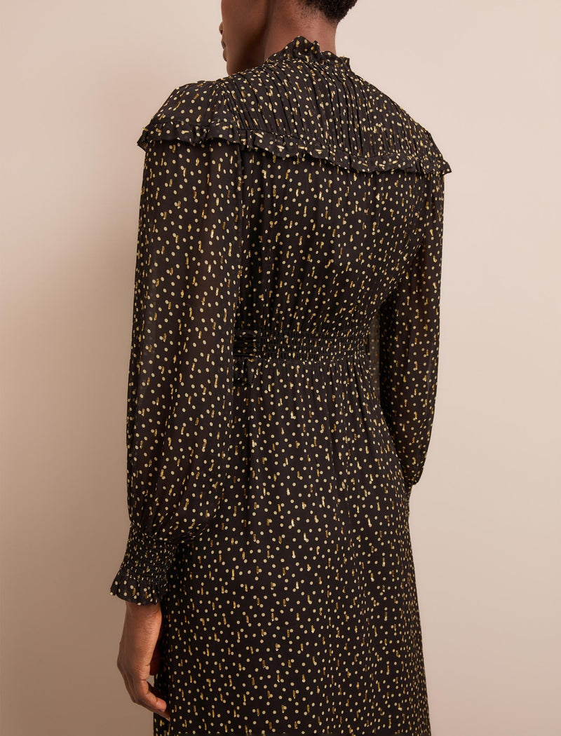 Arabella Fil Coupé Maxi Dress - Black Cream Polka Dot Print