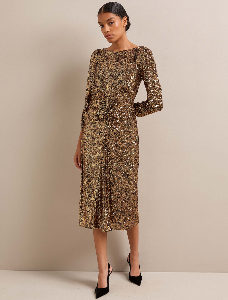 Monique Sequin Midi Dress - Gold