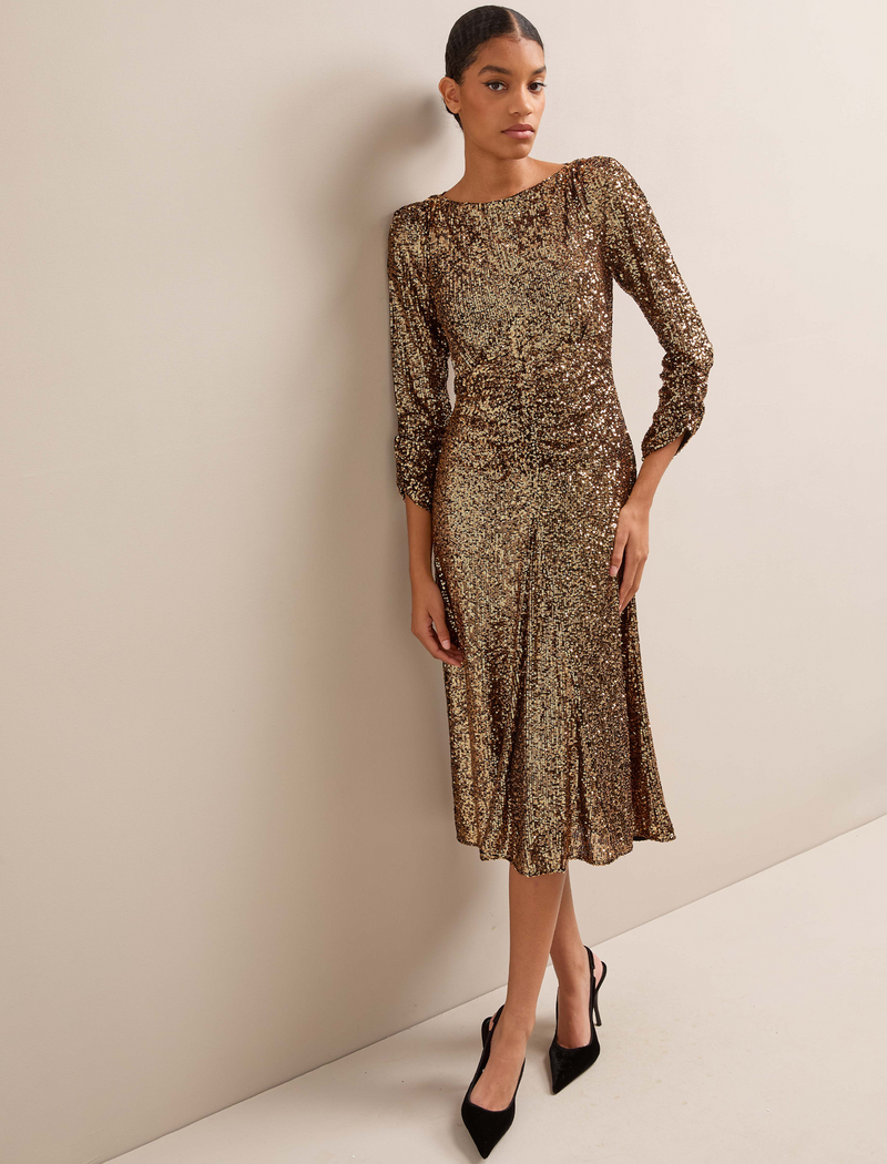 Monique Sequin Midi Dress - Gold